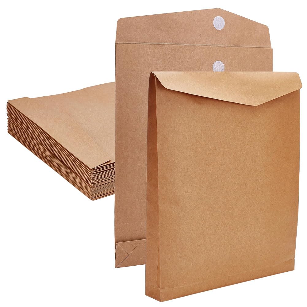 WEBEEDY 25 Pcs A3 Large Expandable Kraft Envelopes Hook-and-Loop Closure Mailing Envelopes Big Document Envelope for Office Documents Office Paper Artwork Business Files