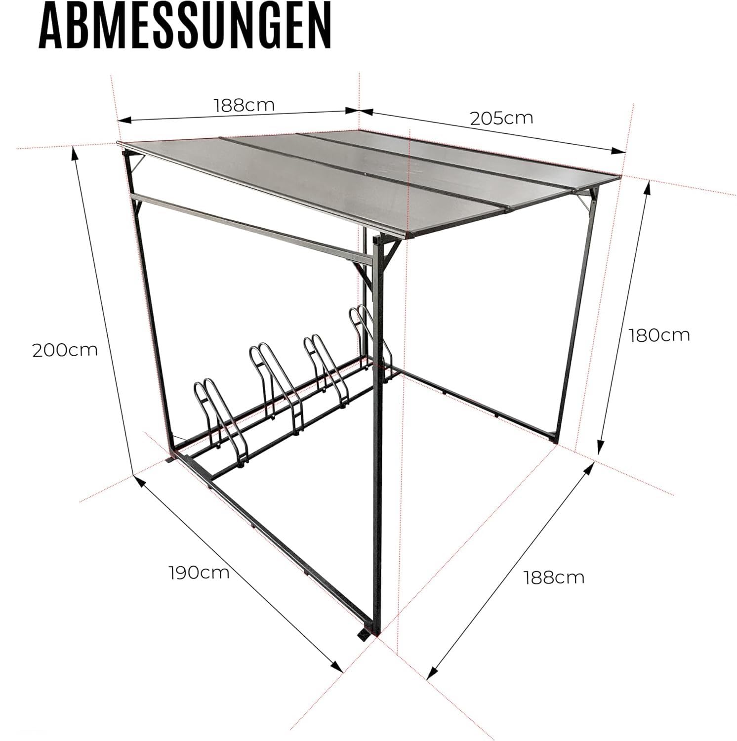 WIELS® Fahrradgarage 4 Fahrräder - Fahrradunterstand 190x188x190cm - Metall Fahrradschuppen - Zeltgarage - Fahrradbox - Bicycle Parking