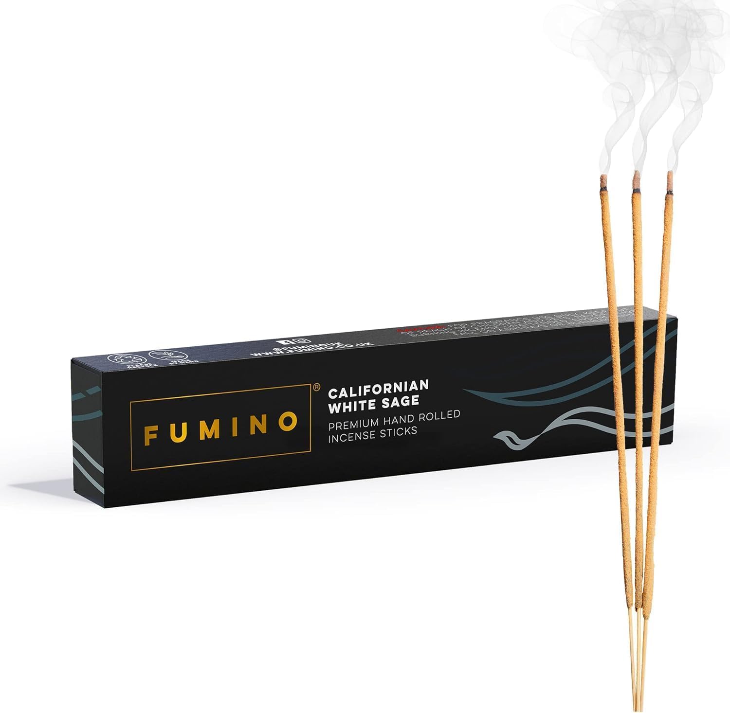 Fumino Black Californian White Sage Incense Sticks 14 Pack 15G - Handmade Masala Agarbatti Joss Sticks, Natural Low-Smoke Incense For Relaxation & Meditation, Herbal & Cleansing Scent