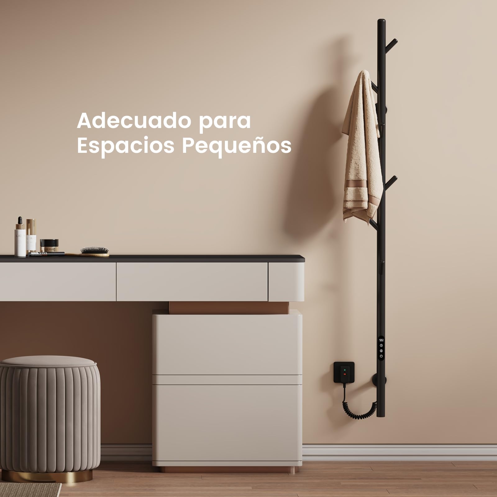 EMKE Toallero Eléctrico de baño, Diseño de toallero eléctrico con Barra, Control de Temperatura Inteligente, toallero Calefactor con 6 Ganchos, Negro