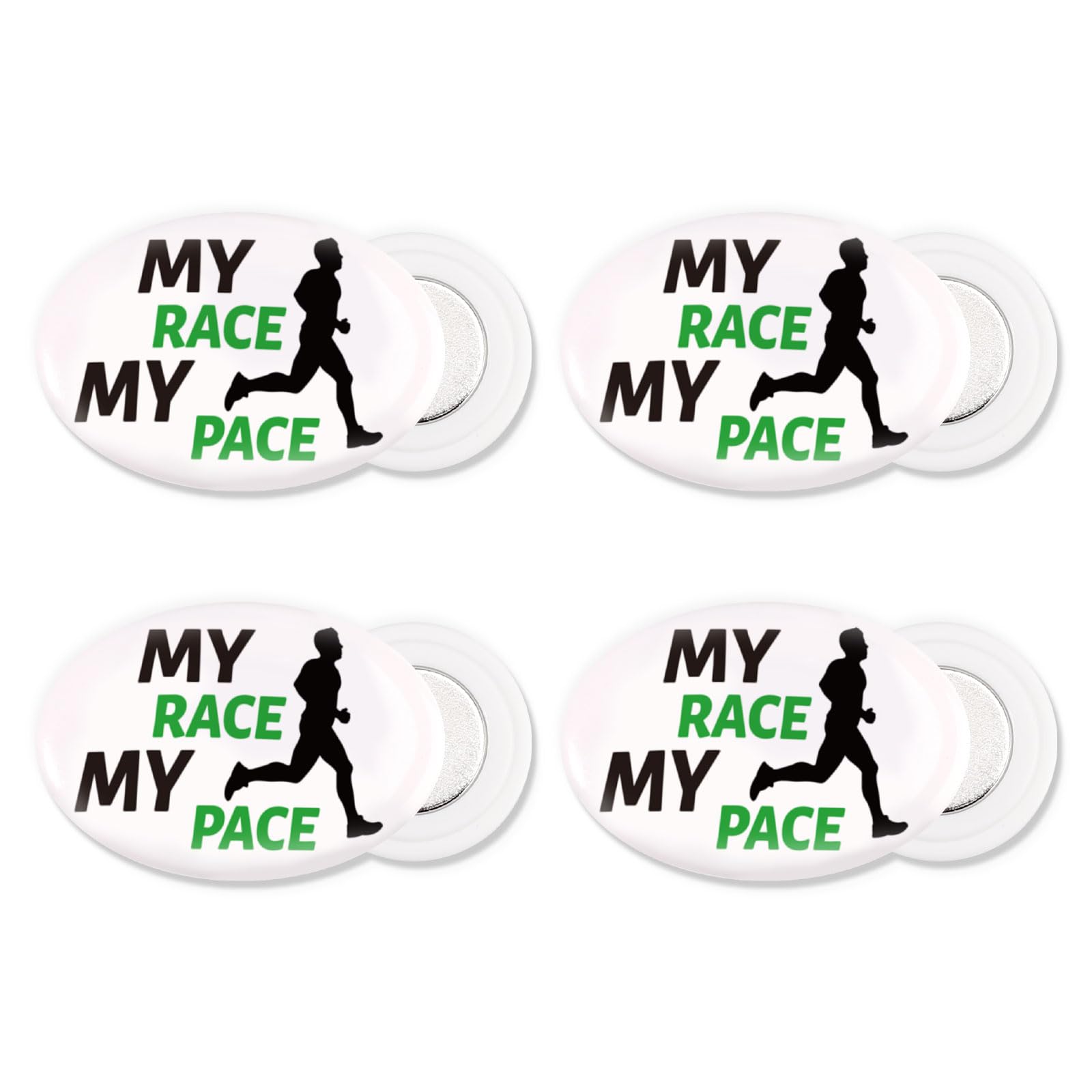 4 Pairs Magnetic Race Bib Clips, Oval Shaped Bib Holder for Runners with Card Reusable Running Number Bib Fasteners Magnets Pin-Free Marathon Race Bib Snap Lock for Runners Field Triathlon Cycling
