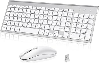 Wireless Keyboard Mouse Combo, cimetech 2.4G Ultra-Thin Keyboard and Mouse Set with Sleek Ergonomic Silent Design & Stable Connection for Windows PC Laptop Computer QWERTY UK Layout, Silver White