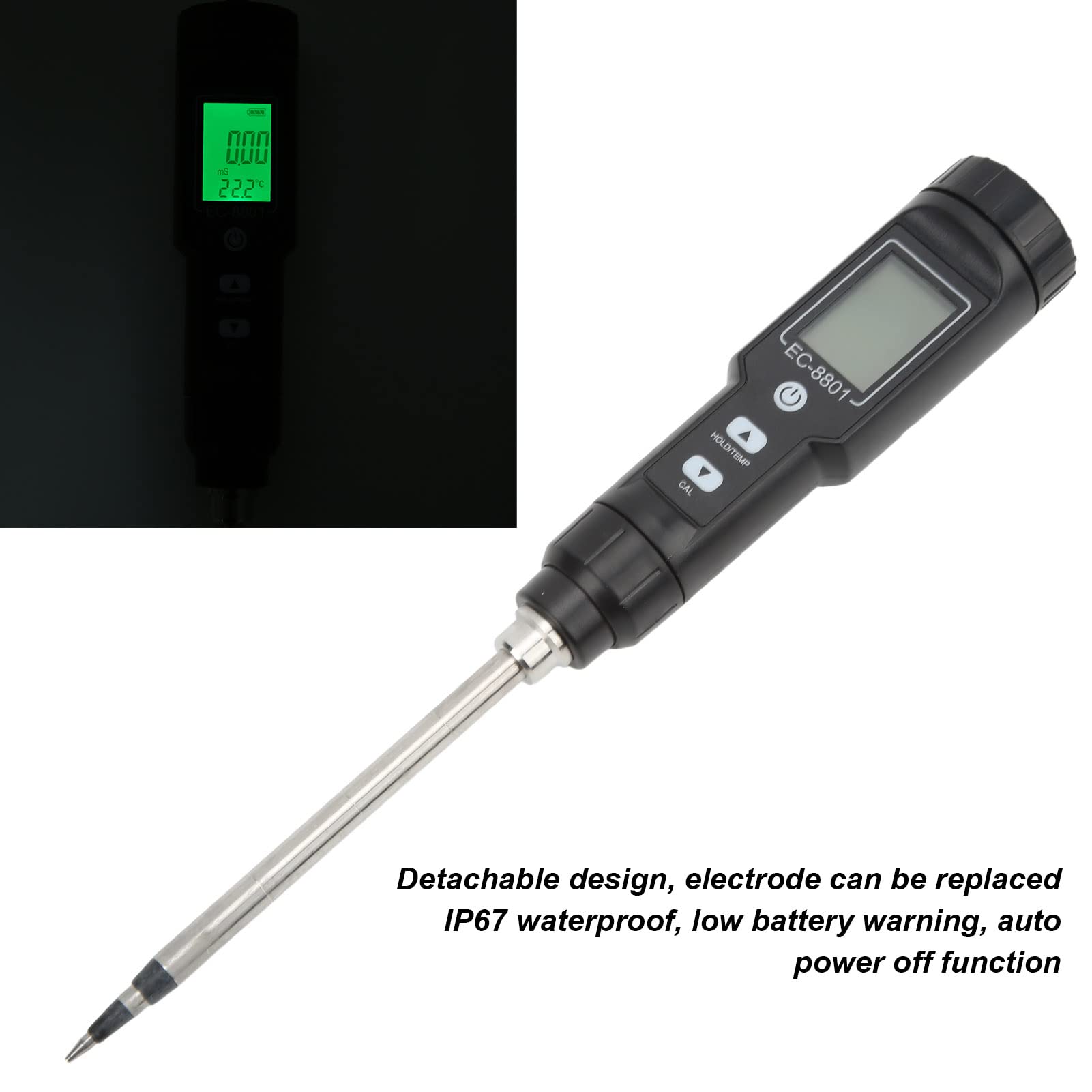 Detector del suelo Torvex, medidor de conductividad EC -8801 con sensor de temperatura y probador de suelo digital para el monitoreo del jardín