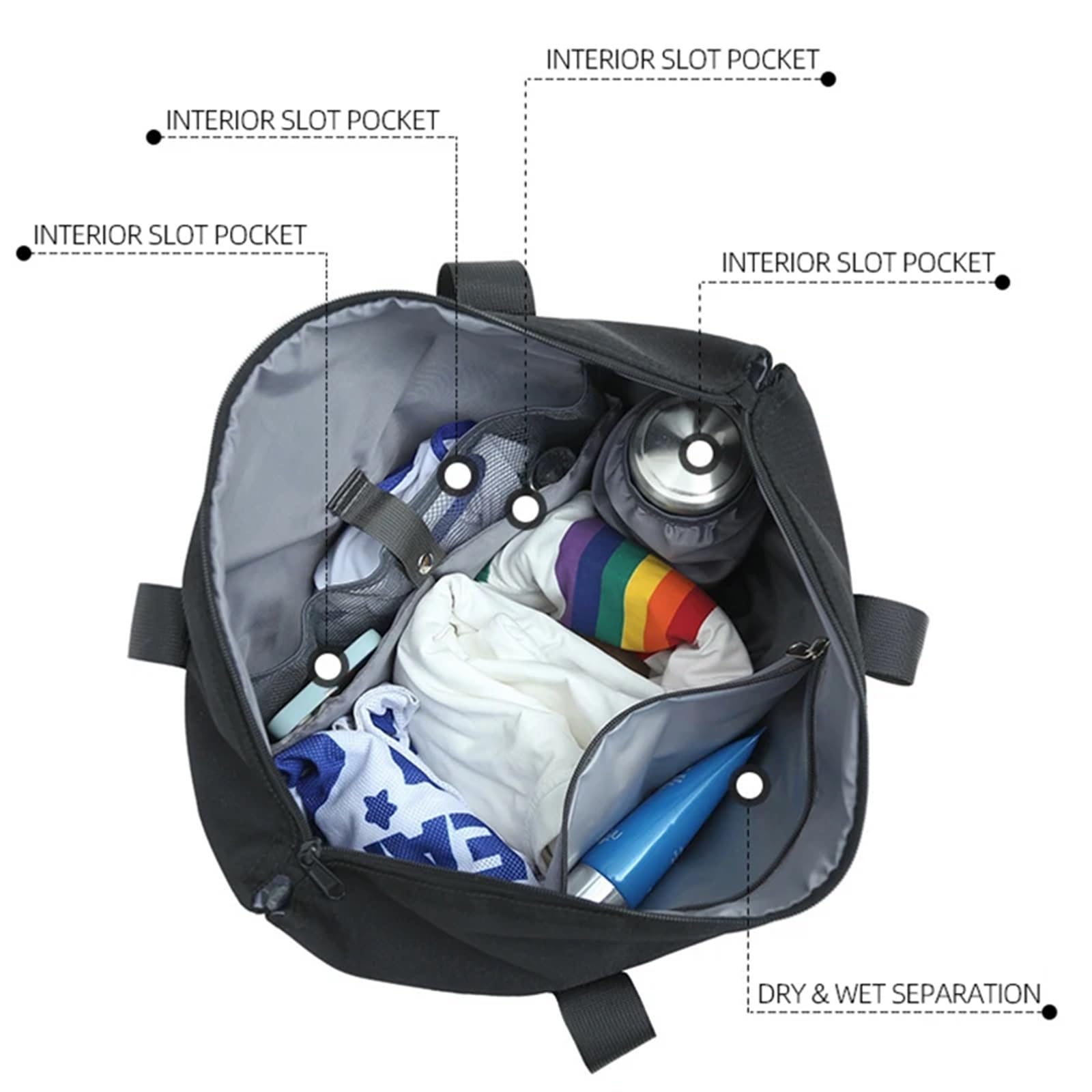 borsa da palestra Borsa sportiva da palestra for fitness Separazione asciutta e bagnata viaggio grande for esterni impermeabile for allenamento in piscina(Black)