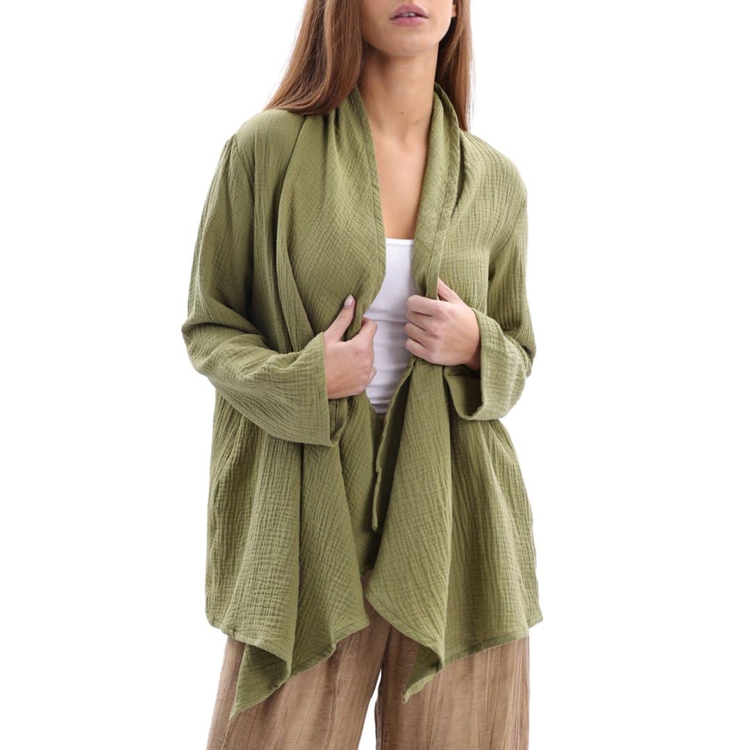 Amazhiyu Women's Cotton Gauze Draped Open Cardigan