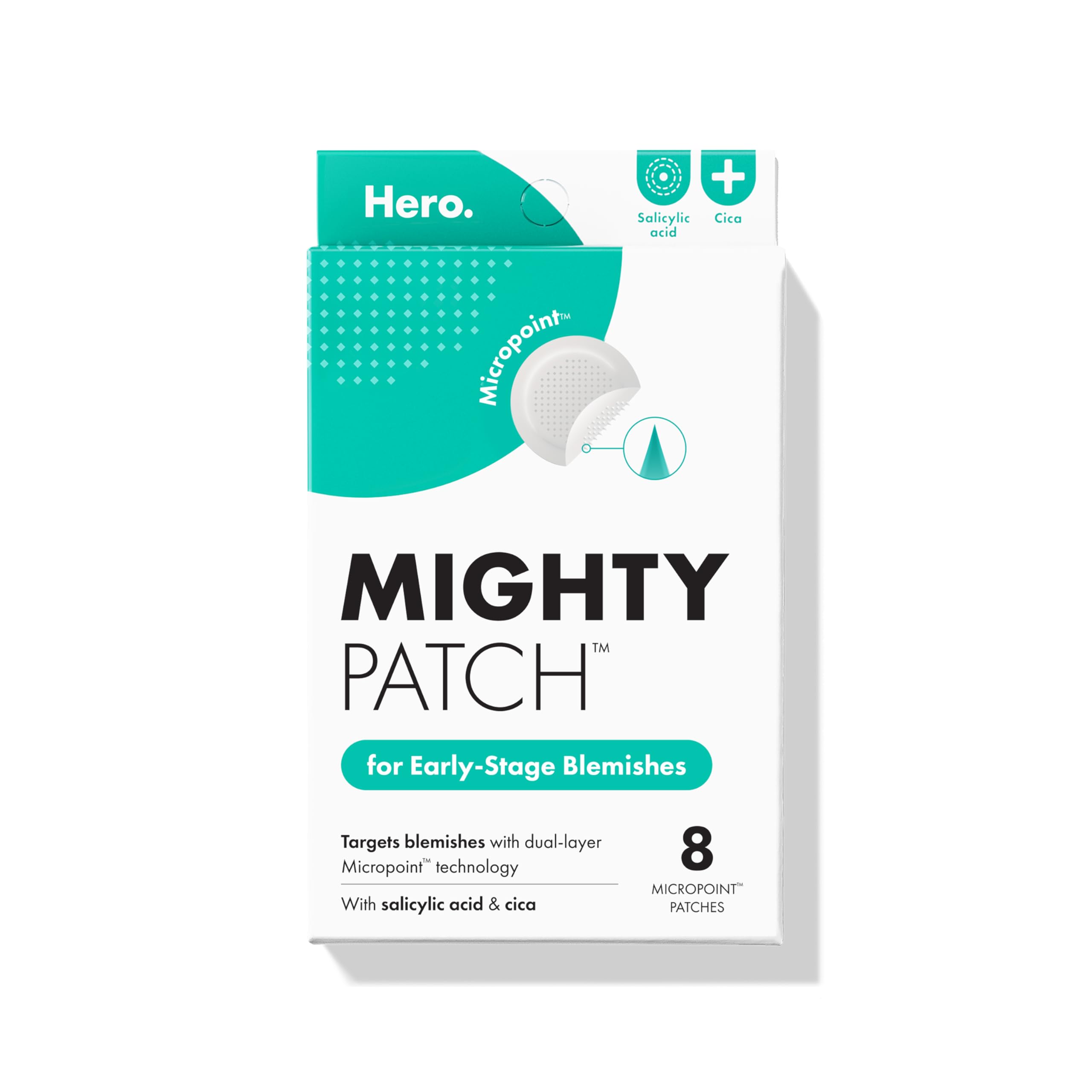 Mighty Patch Micropoint™ for Blemishes from Hero Cosmetics - Hydrocolloid Acne Spot Treatment for Early Stage Zits and Hidden Pimples, 395 Proprietary Micropoints (8 es)