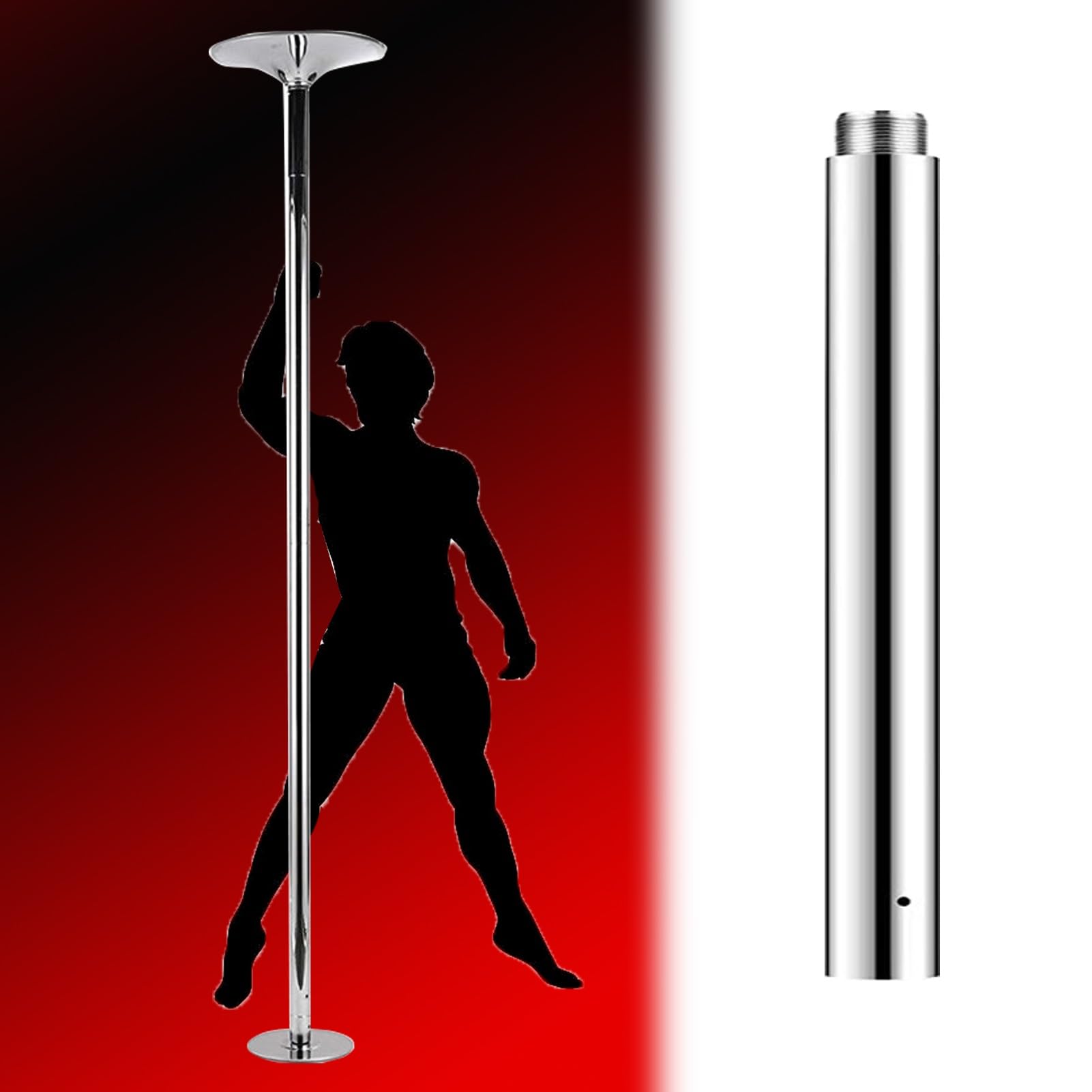 Adjustable Dance Fitness Pole - No Drill Steel Stripper Pole for Bedroom/Studio, Includes Extension, Perfect for Spinning & Home Workouts, Ideal for All Skill Levels (40cm/15.8in Extension Pole)