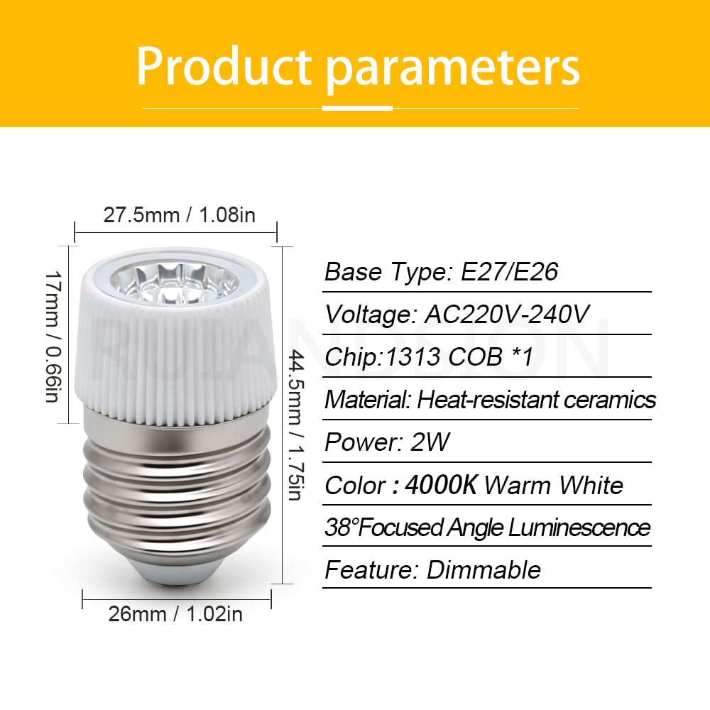 Ruiandsion dimmbarer E27 COB LED Spotlight 2W 4000K AC220-240V 10er-Pack | Hitzebeständiges Keramikgehäuse, flimmerfrei, augenfreundlich, ideal für Heim & Gewerbe, 10er-Pack