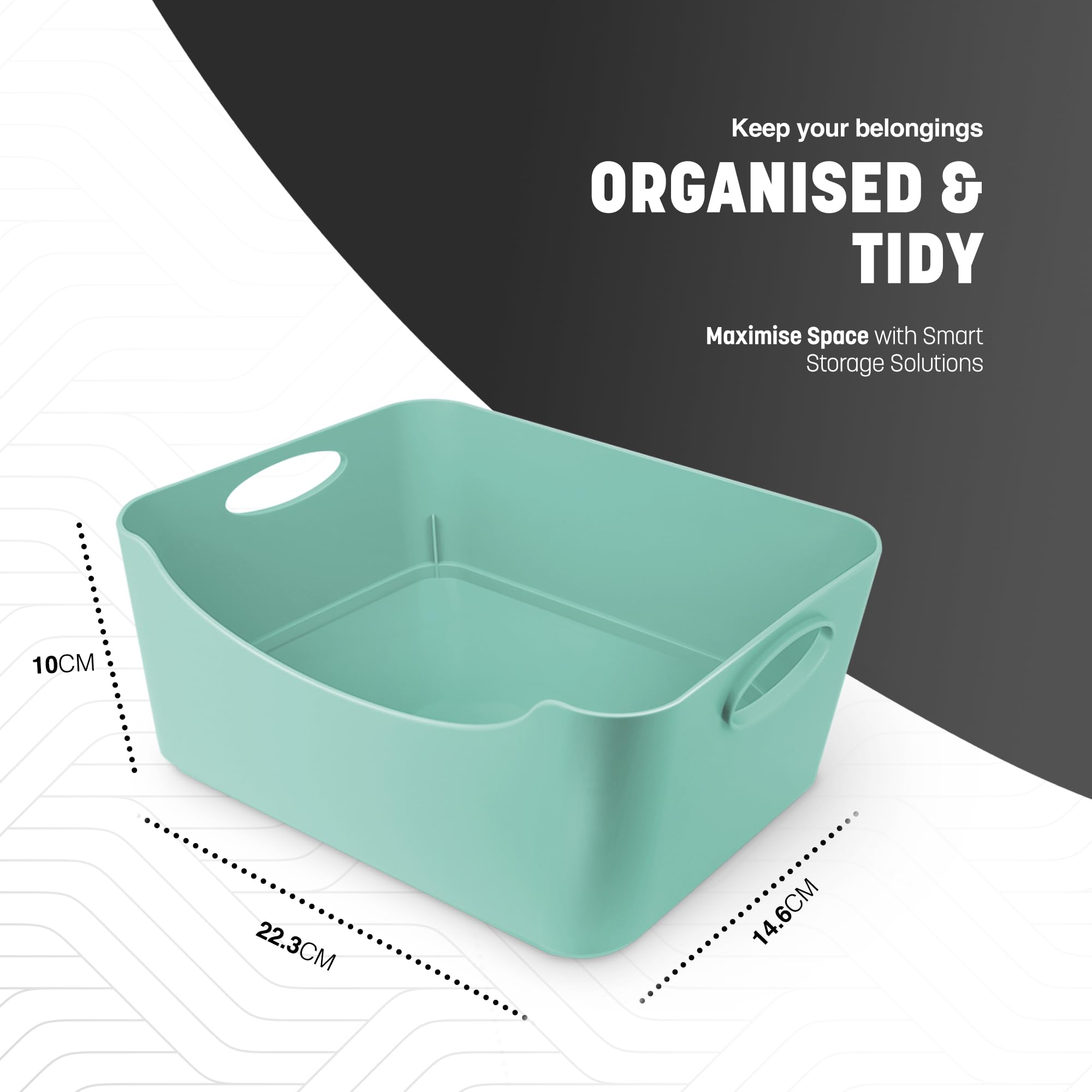 KEPLIN 5 Pack Plastic Studio Baskets with Sturdy Handles, Multi-Purpose Organiser Boxes for Home Kitchen & Bathroom - Image 2