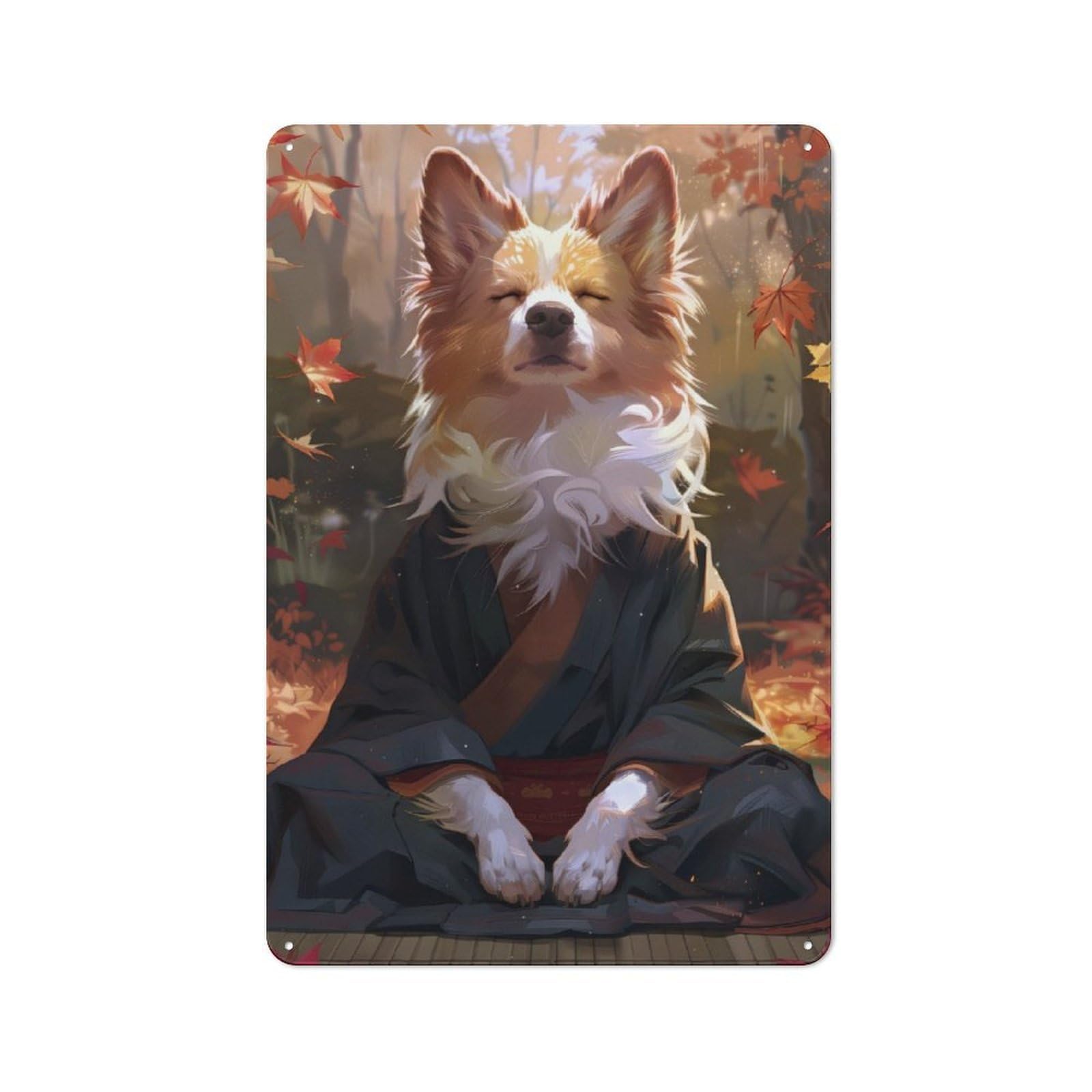 Junmoney Zen Meditating Corgi Dog Metal Sign 30X20cm With For Workshop Wall, Retro Decor, For Garage, Workshop And Man Cave Decoration