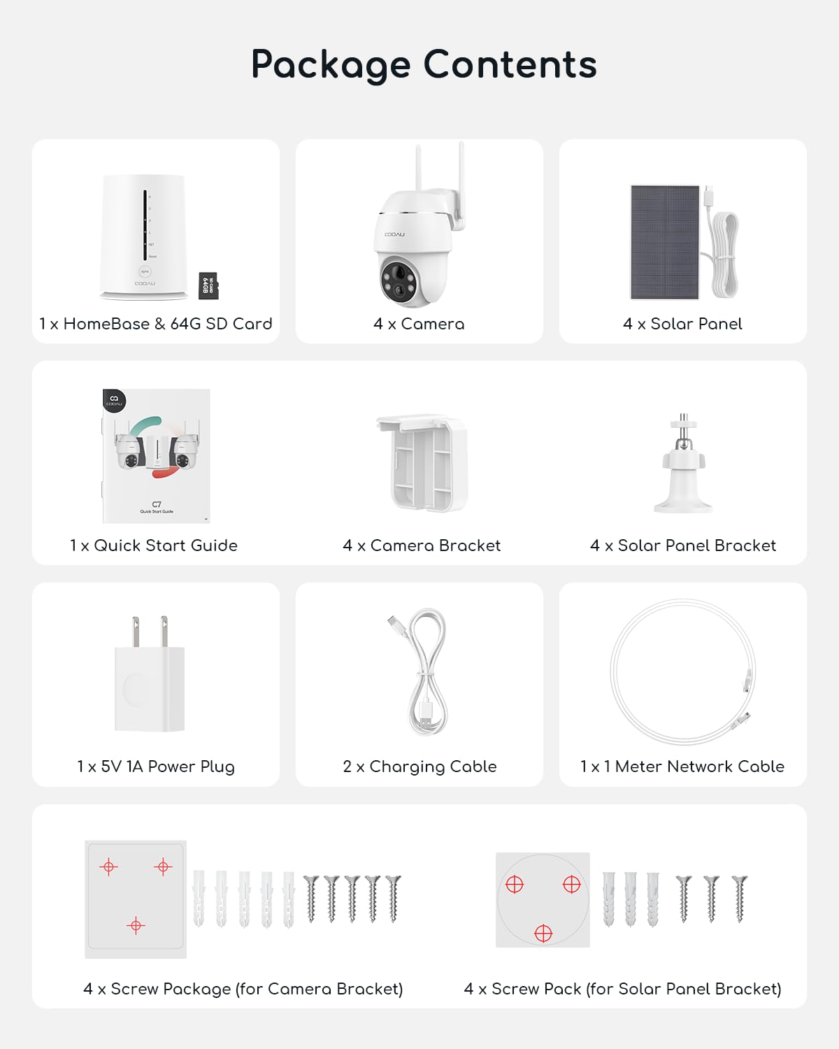 COOAU 4MP Kit de Cámara Vigilancia WiFi Exterior Solar con Batería,4Cámaras | 64 GB de Almacenamiento Local,360° PTZ, WiFi de 5 GHz y 2.4 GHz,Visión Nocturna a Color,Sensor PIR,sin Cuota Mensual,Alexa