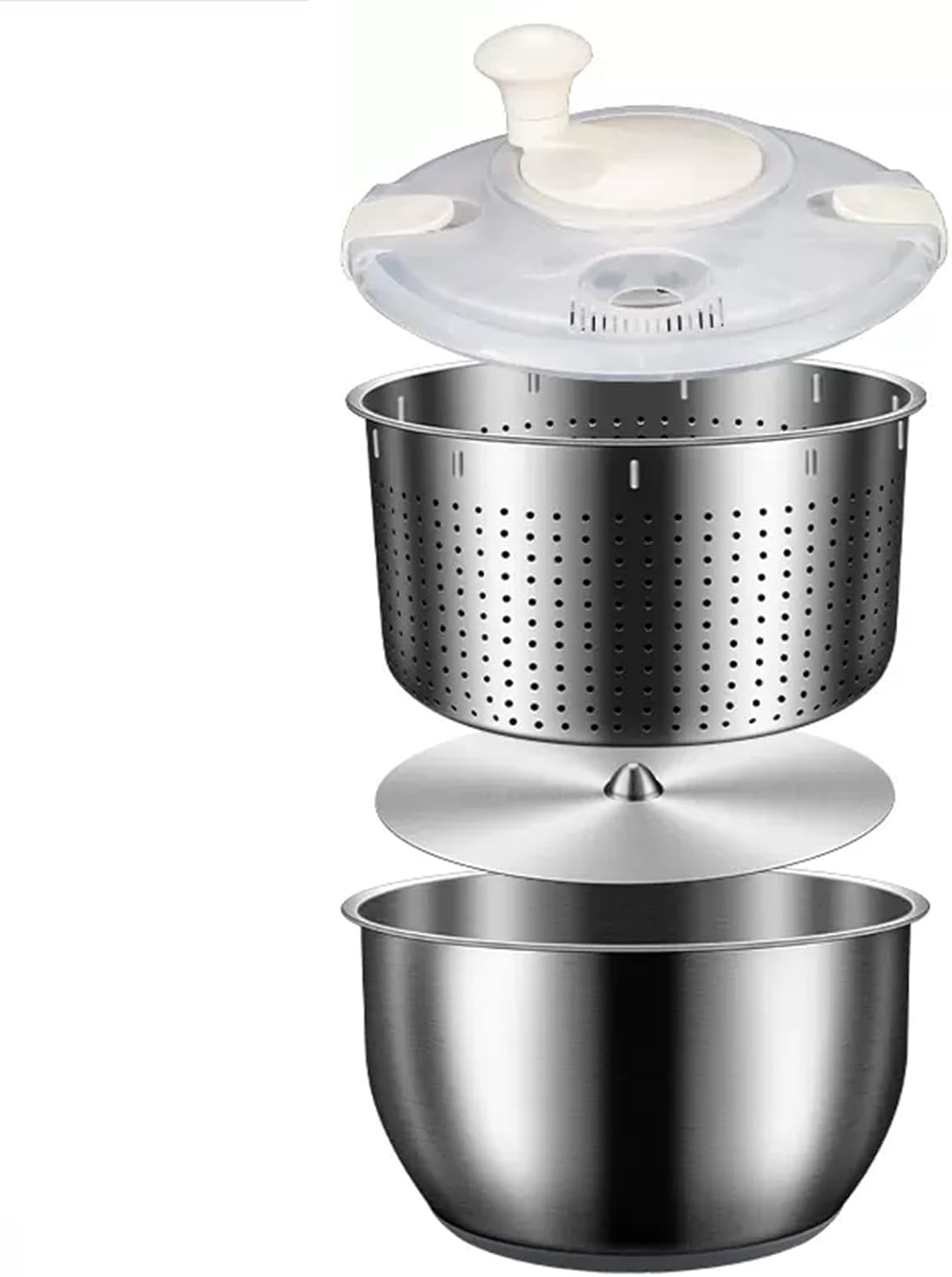 Lavadora de verduras de acero inoxidable y centrifugador de ensalada con base antideslizante y giro manual para cocinas domésticas y comerciales