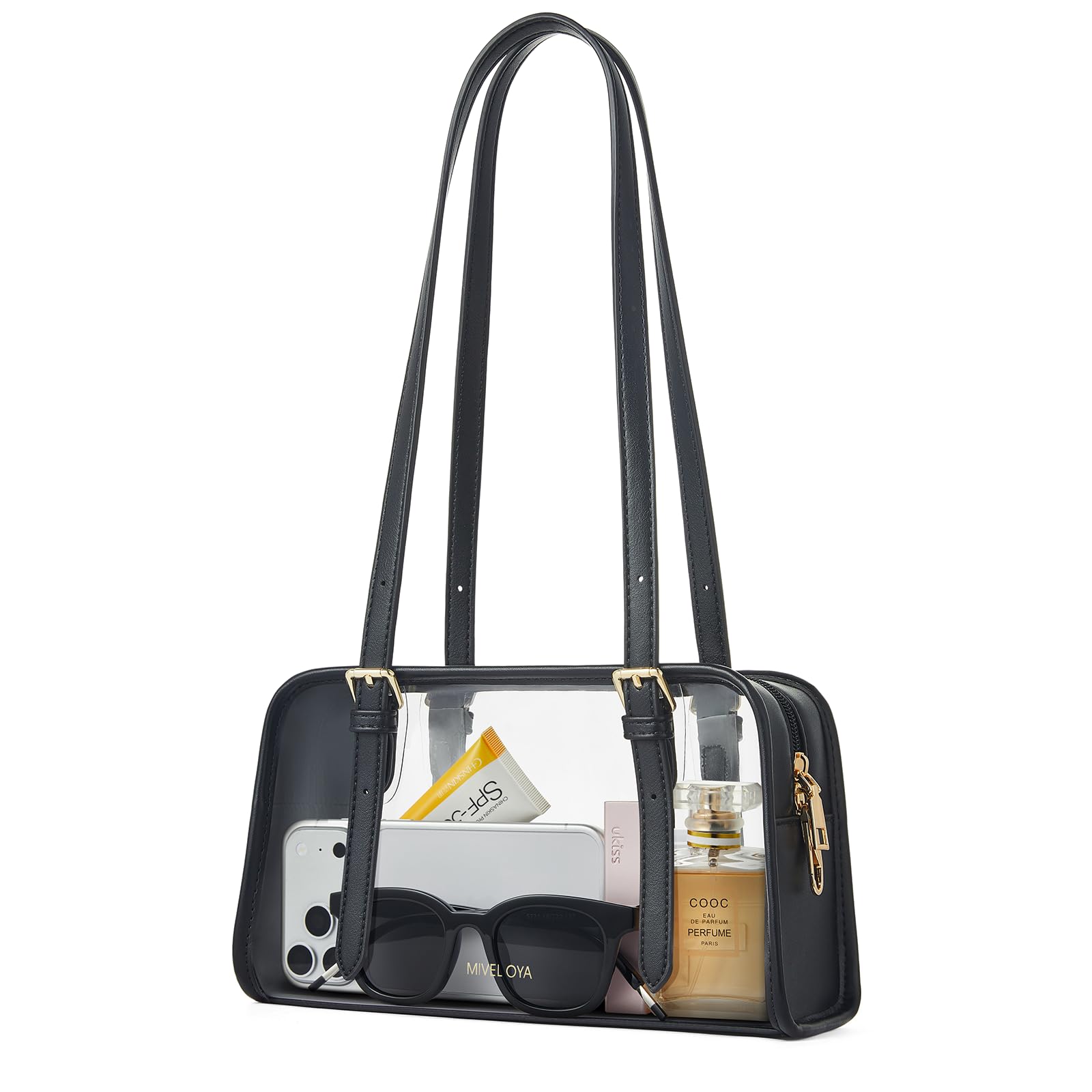 MIVELOYA Clear Bag for Stadium Events, Women's Clear Purse Shoulder Bag with Anti Theft Zip for Gym Concert Sports Festivals | Anti Theft Zipper, adjustable strap, 0.8mm thicker pvc, bowling-shape - 2
