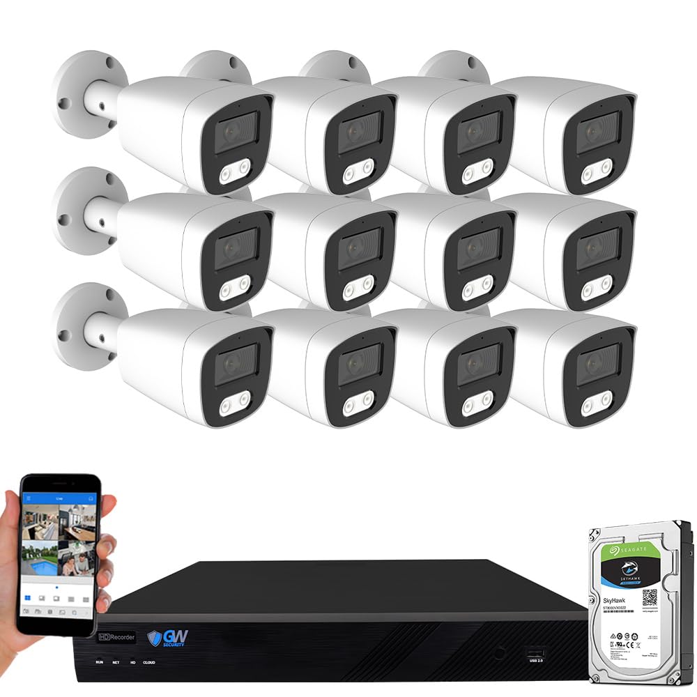 16 Channel 4K NVR 5MP POE Audio & Video Smart AI Security Camera System - 12 x 5MP 1920P Weatherproof Bullet Cameras, Built in Microphone, Pre-Installed 4TB Hard Drive