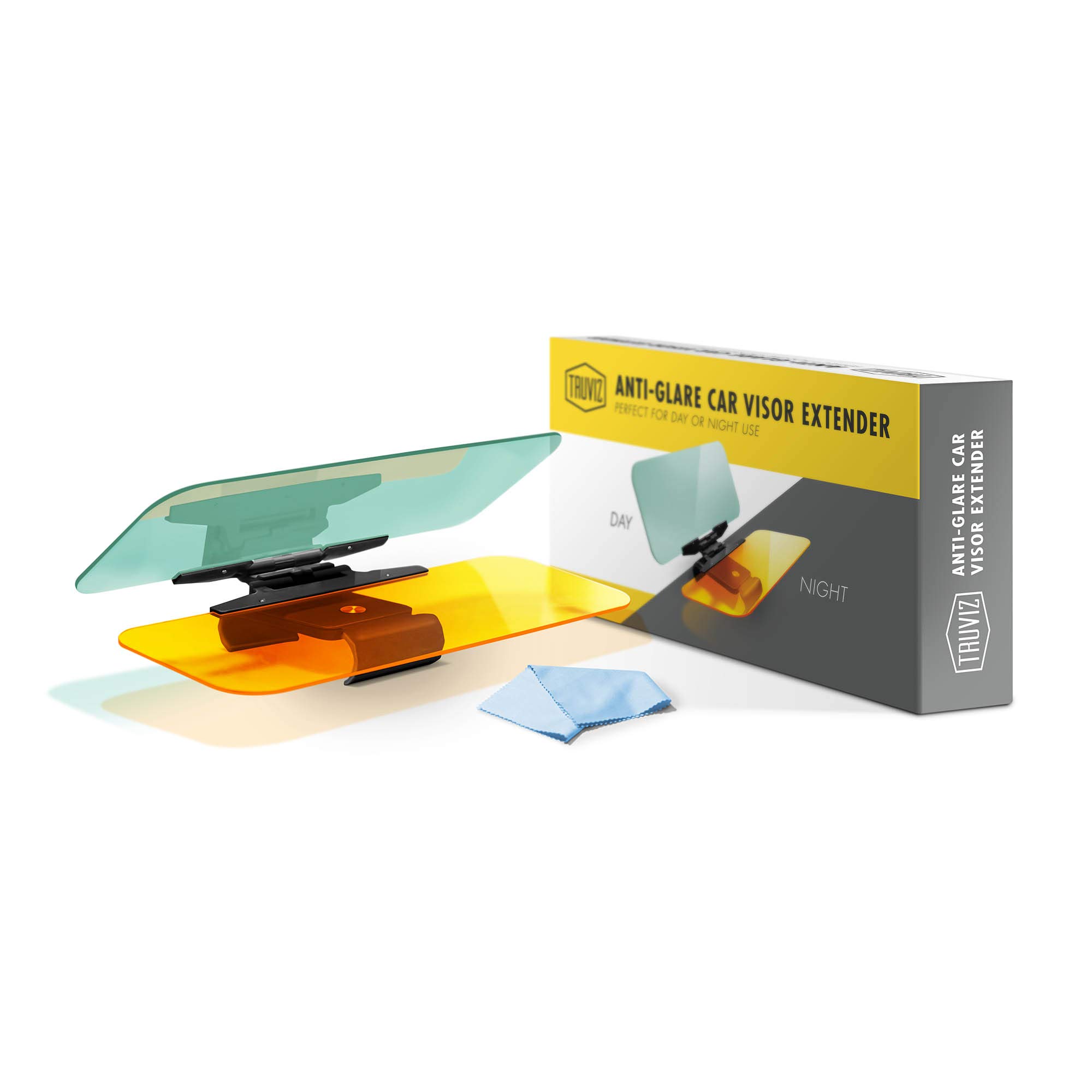 TruViz Car Sun Visor Extender | 2 in 1 Anti Glare Sun Blocker Extension for Car, Truck, and SUV | Universal Day and Night Protection (Black)