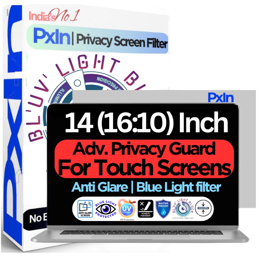 Pxin 14 Inch (16:10) Laptop Privacy Screen Filter - NO Eye Strain | Anti-Blue Light + Anti-Glare | No Dry Eyes | touch Privacy Screen Protector | Touch Screen