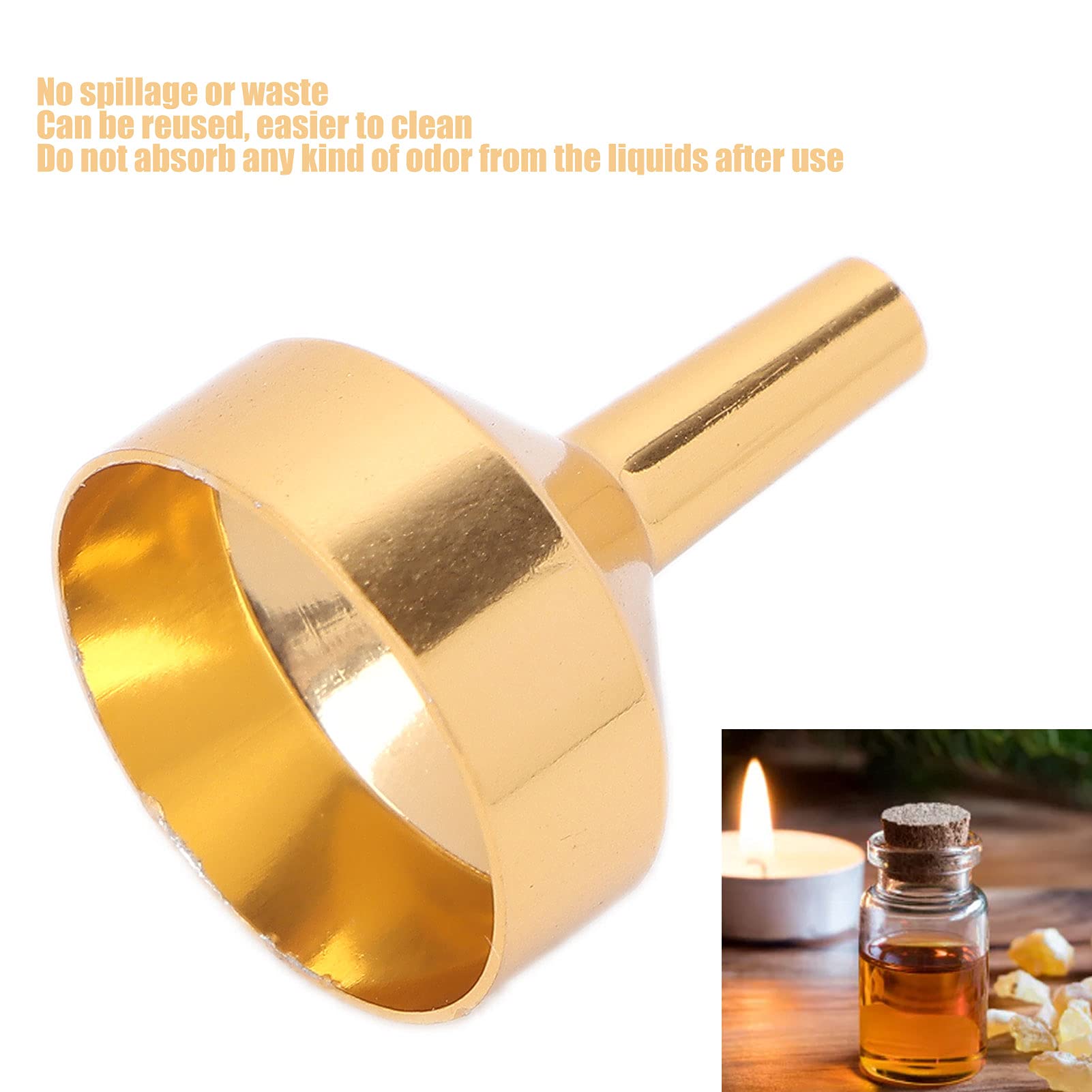 ANGGREK 10pcs Mini Aluminum Alloy Funnel Set for Filling Bottles and Transferring Cosmetics, Perfume (Golden)