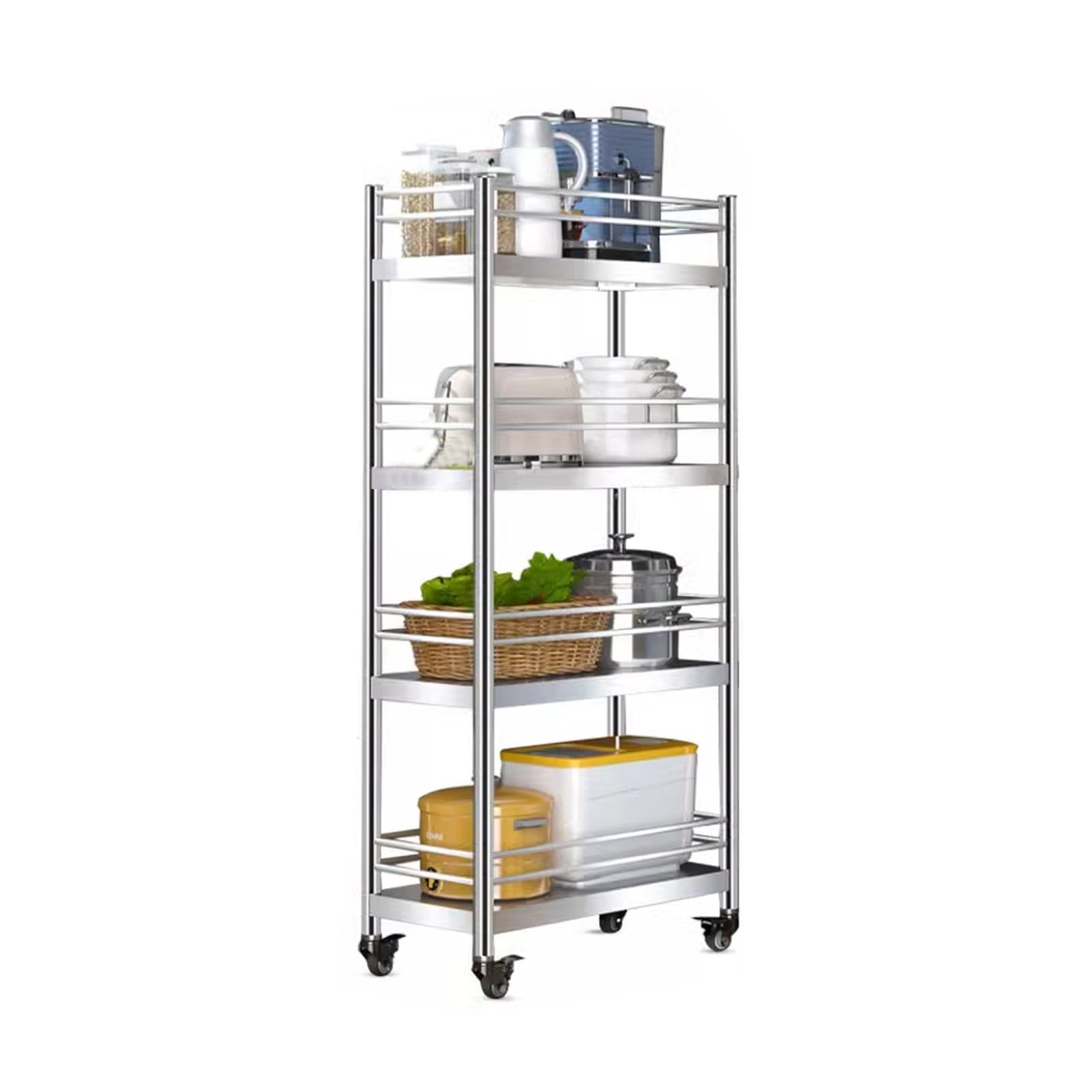 Carrello portaoggetti sottile con 4 ruote dei freni, 3 ripiani, per bagno e lavanderia, salvaspazio, per spazi ristretti (152 x 40 x 30 cm)
