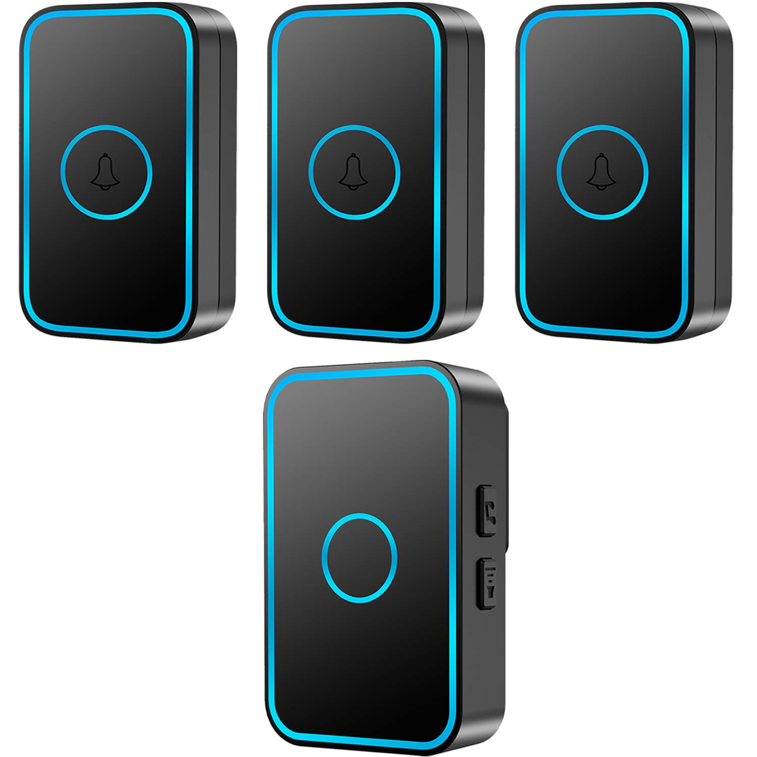 Timbre inalámbrico IP55 resistente al agua, kit de timbre de puerta con 4 receptores enchufables y 2 transmisores, destellos LED/antiinterferencias, 60 timbres, 5 niveles de volumen, rango de trabaj