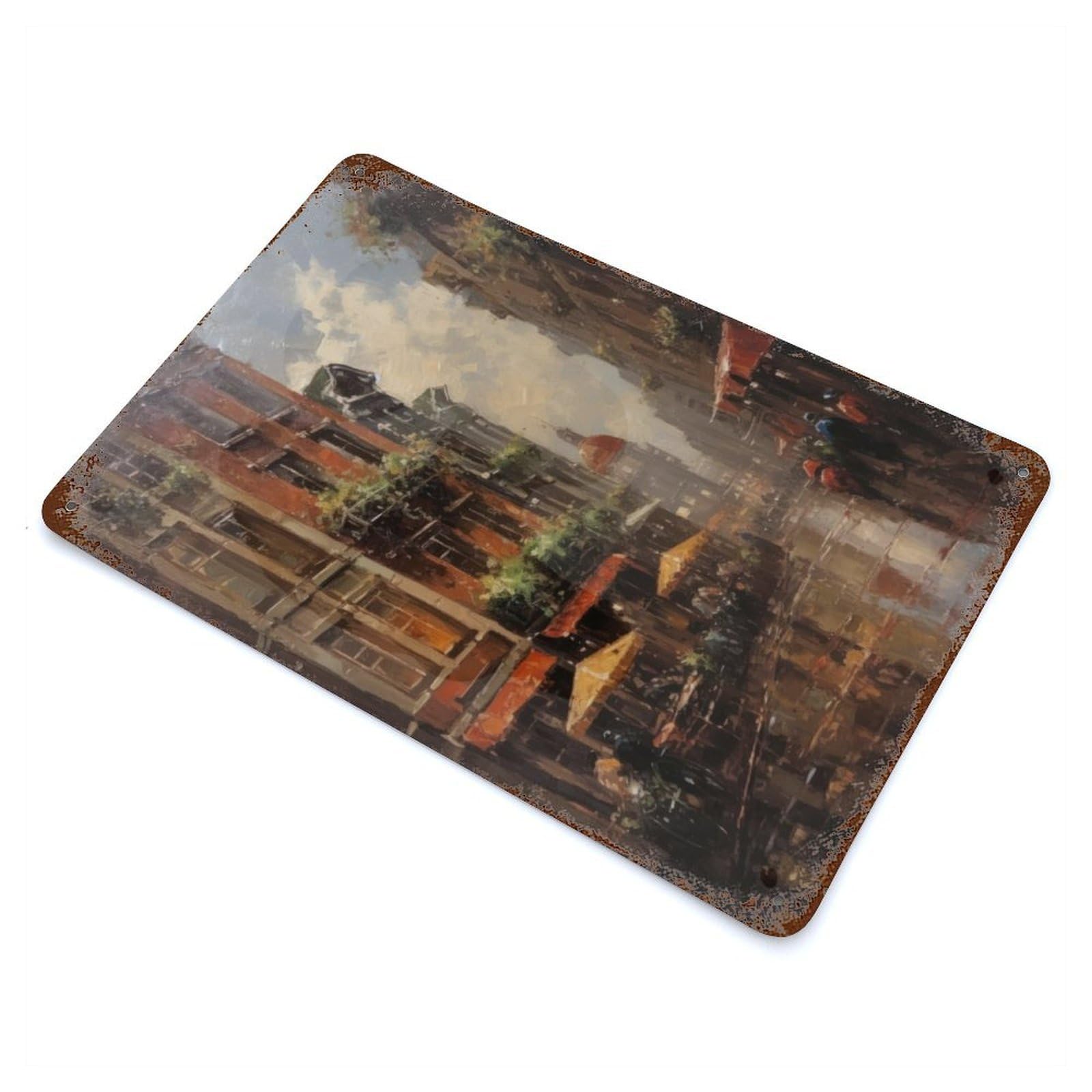 Amsterdam Netherlands Rustic Tin Plaque 11.8"x7.9", Ideal for Shed, Workshop And Garage Wall Decor