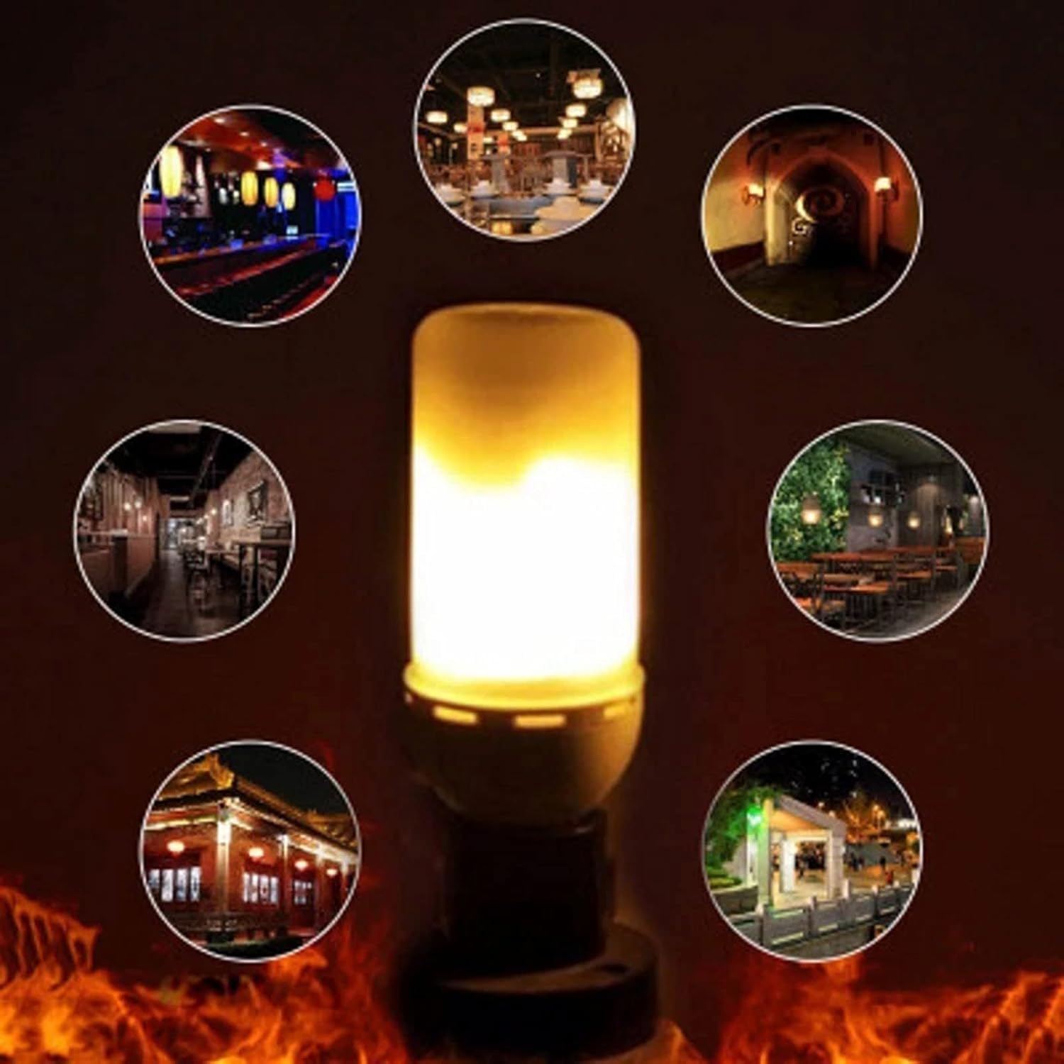 LED E27 Lampes à Flamme 15W 85-265V 4 Modes Ampoule LED Effet de Flamme Ampoule Scintillante Emion Feu Lumière (5 pièces), E14