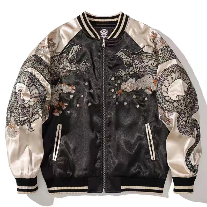 Men Zippers High Street Sukajan Jacket Pilot Varsity Award Dragon Embroidery Coats2