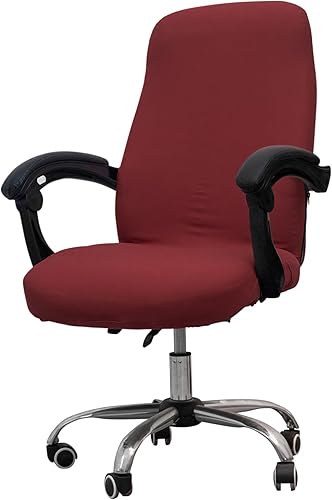 Melaluxe Funda para silla de oficina - Funda elástica universal para silla de escritorio, Fundas para silla de computadora (tamaño L) - Rojo vino