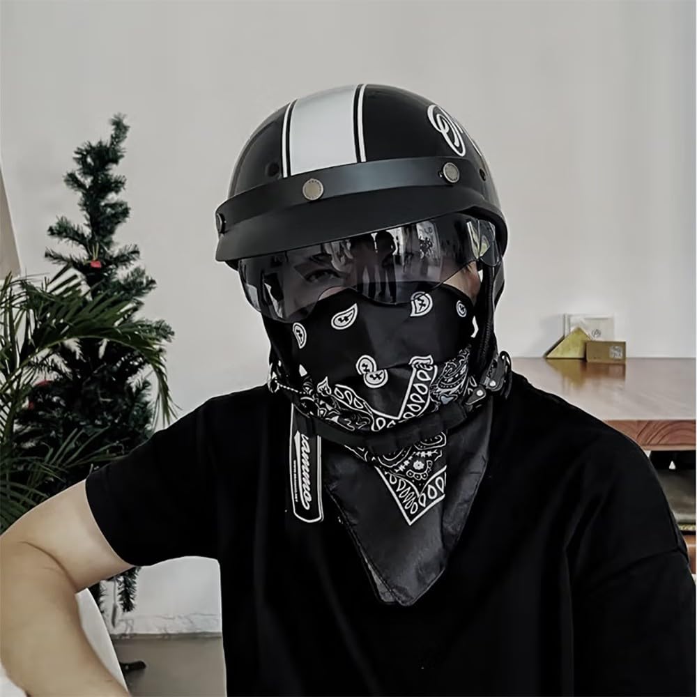 Retro Motorrad Halbhelme, Motorrad Jethelm mit Visier, Halbschalenhelm ECE Zulassungiber Motorradhelm Braincap für Herren und Damen, Halbhelm Retro Motorradhelm