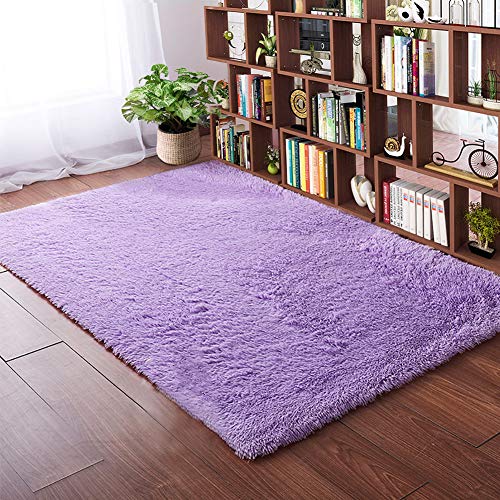 Softlife Fluffy Bedroom Area Rugs 4 x 5.3 Feet Shaggy Nursery Rug for Girls Baby Kids Dorm Room Modern Home Decorative Plush Indoor Floor Carpet, Purple