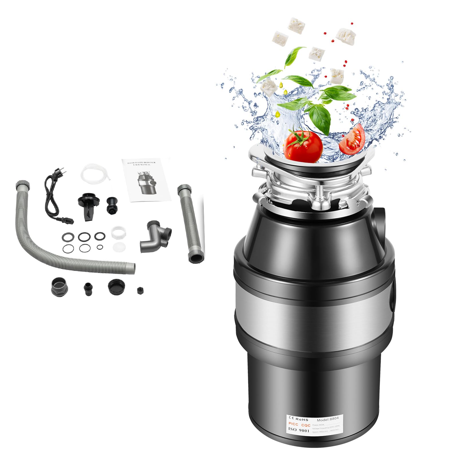 Broyeur de déchets de cuisine 0,5 CV 1,4 l 3400 tr/min - Déchiqueteuse électrique pour déchets de cuisine - 560 W
