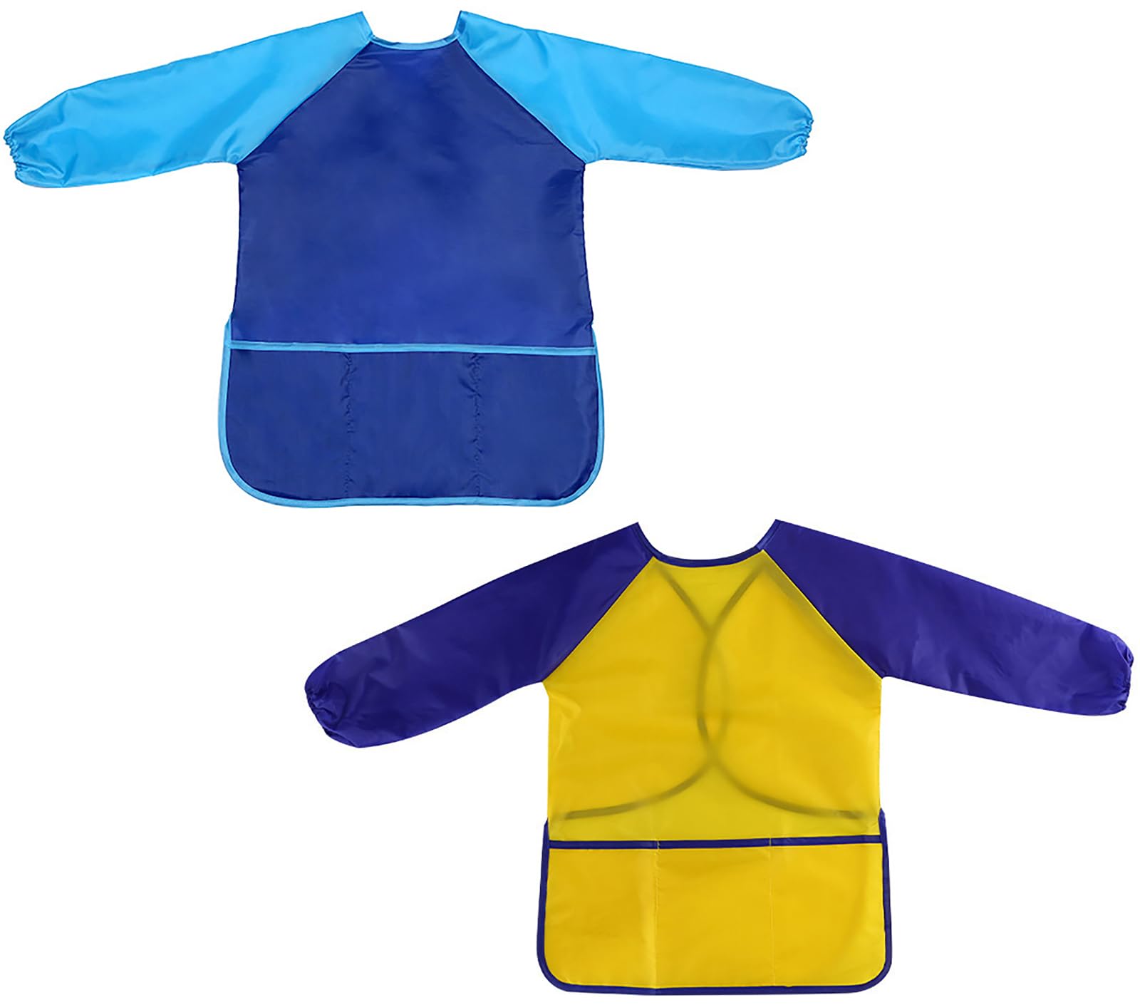 Liutufy Kids Painting Aprons with Pockets and Long Sleeves - Waterproof Art & Craft Smocks for 3-8 Year Old Boys and Girls (Yellow+Blue Apron-M)