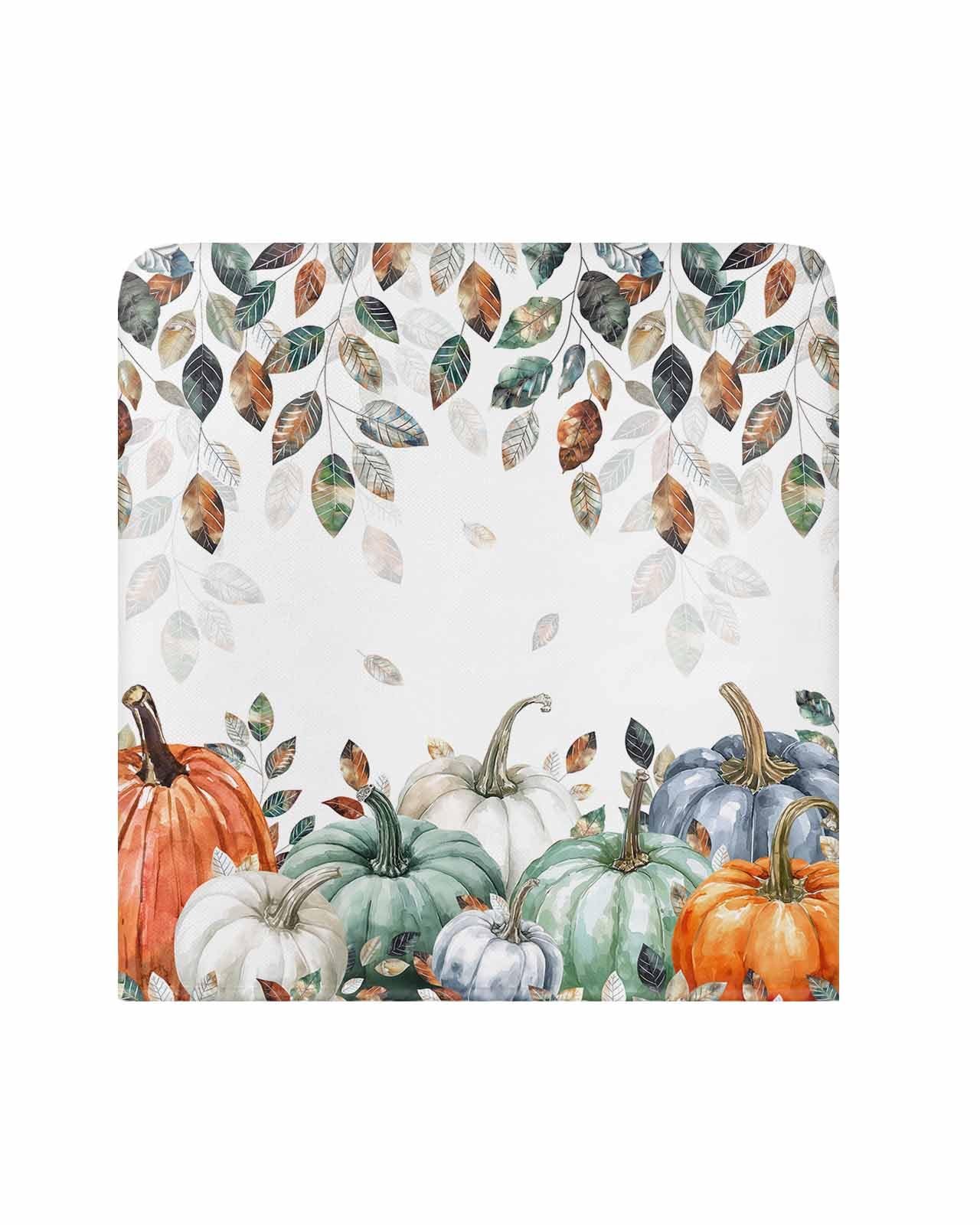 Set Of 4 Fall Chair Covers - Pumpkin & Leaves Design, Cotton Linen Slipcovers For Dining Room & Kitchen Chairs