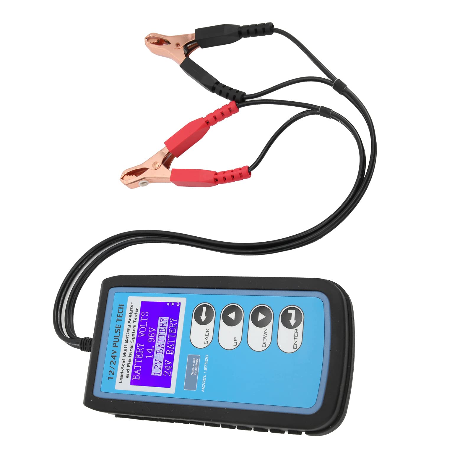 Comprobador de batería BT500 de 12 V/24 V, comprobador de batería de Coche con Pantalla LCD LED retroiluminada, analizador de de Arranque y Carga para baterías estándar CCA DIN