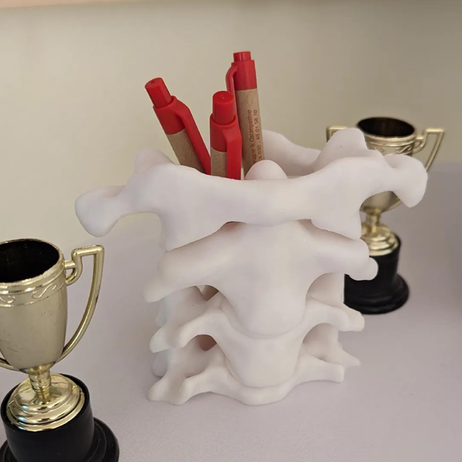 Portapenne a Colonna Vertebrale Stampato in 3D - Organizer da Scrivania per Penne - Regali per la Laurea in Medicina,Bianca,10cm