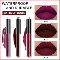 Vista 2 de AMY'S DIARY Lápiz Labial Líquido Mate Rojo Oscuro Púrpura Ciruela Juego de 3 Piezas, Lápiz Labial de 24 Horas Granate Púrpura Marrón Ciruela Rojo