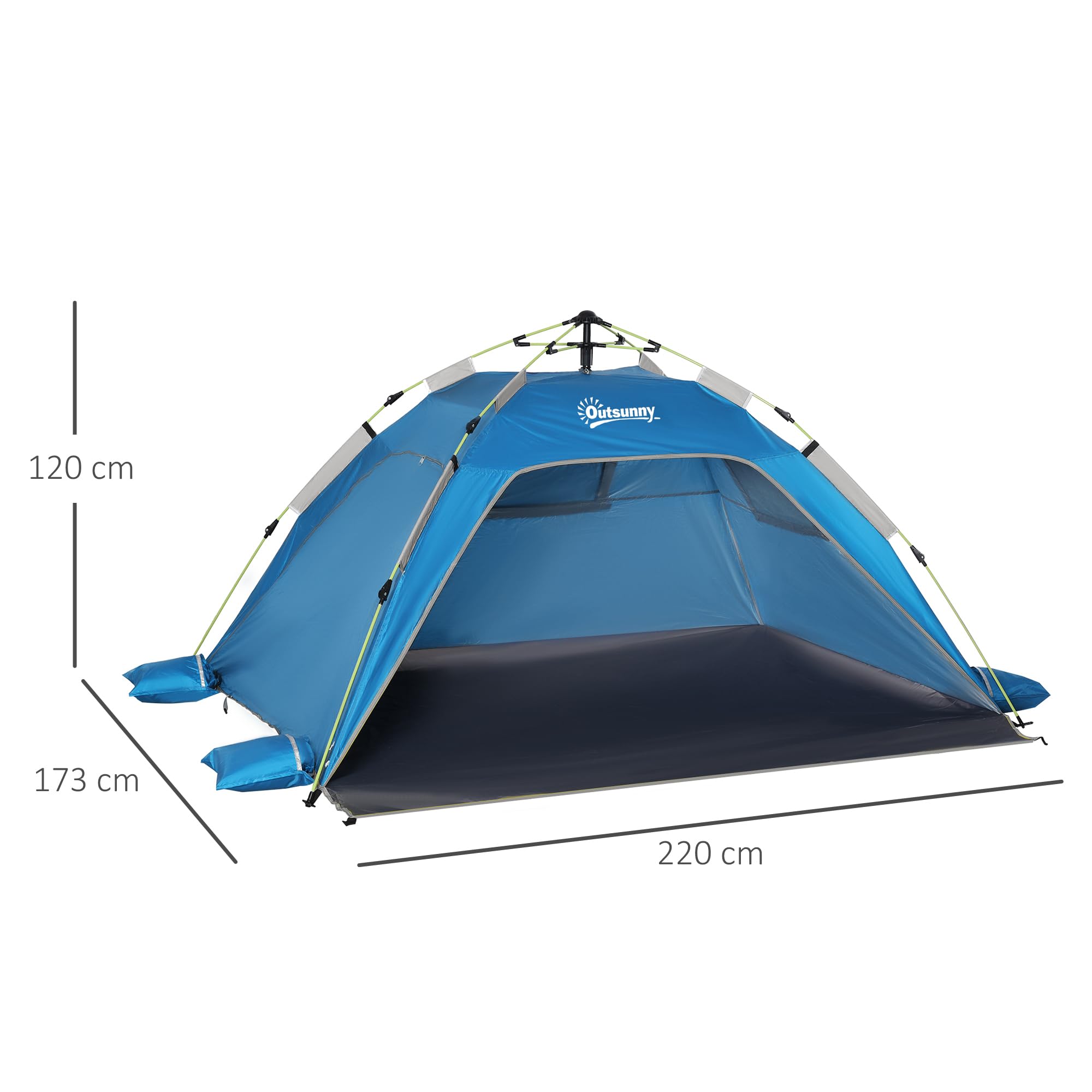 Outsunny Tienda de Playa Plegable Carpa de Playa Pop-up para 1-2 Personas con Protección UV Impermeable Bolsa de Transporte para Parque Camping 220x173x120 cm Azul Claro