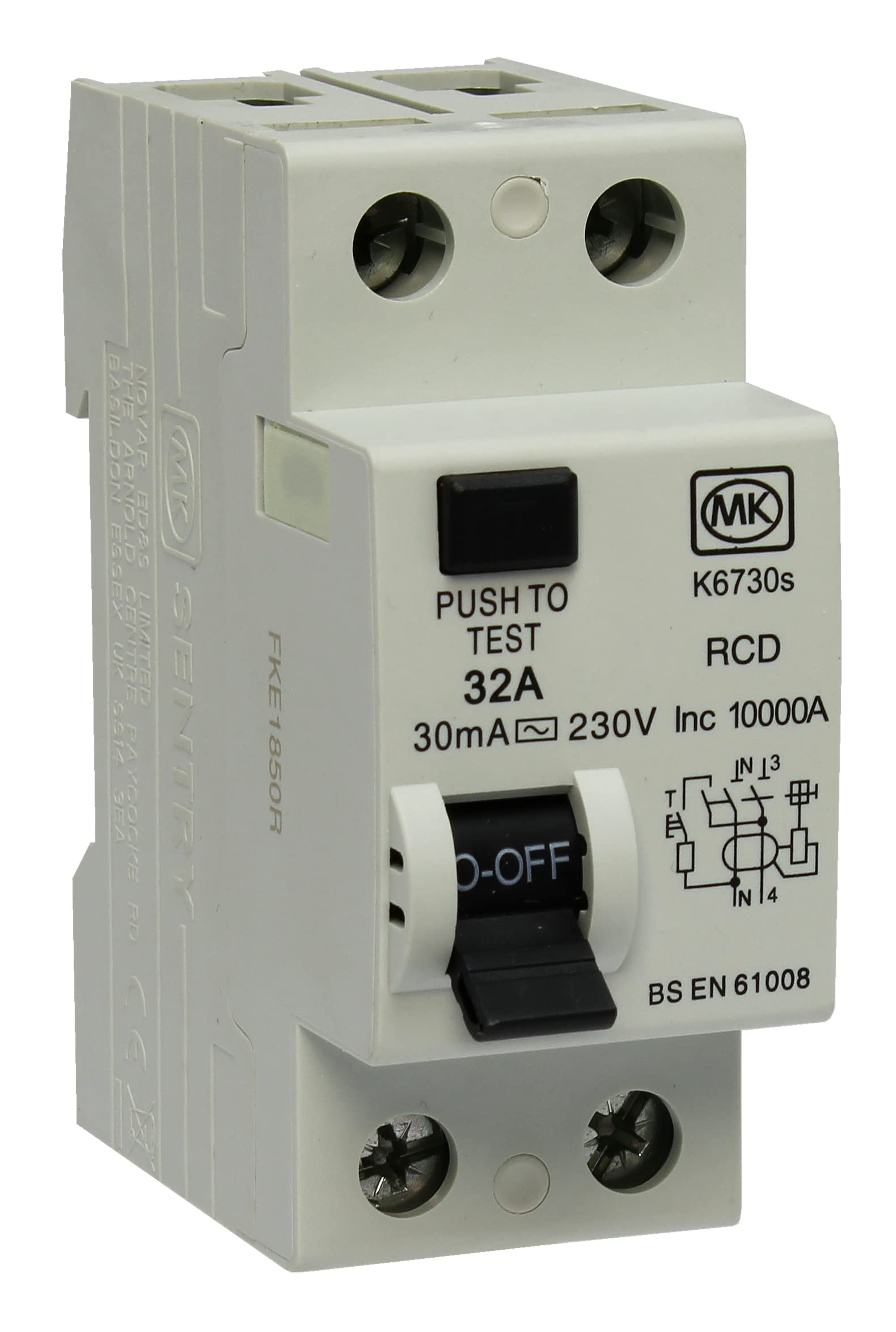 MKSentry K6730s - RCD 32A Type AC 230V - Double Pole 30mA Circuit Breaker 32 Amp