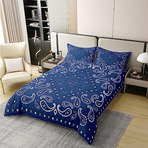 Mandala 100% Cotton Duvet Cover King Tie Dye Spiral Bedding Set Paisley Bohemian Quilt Cover Boho Chic Floral Navy Blue Breathable Decor Comforter Cover 1 Duvet Cover with 2 Pillow Cases - Image 3