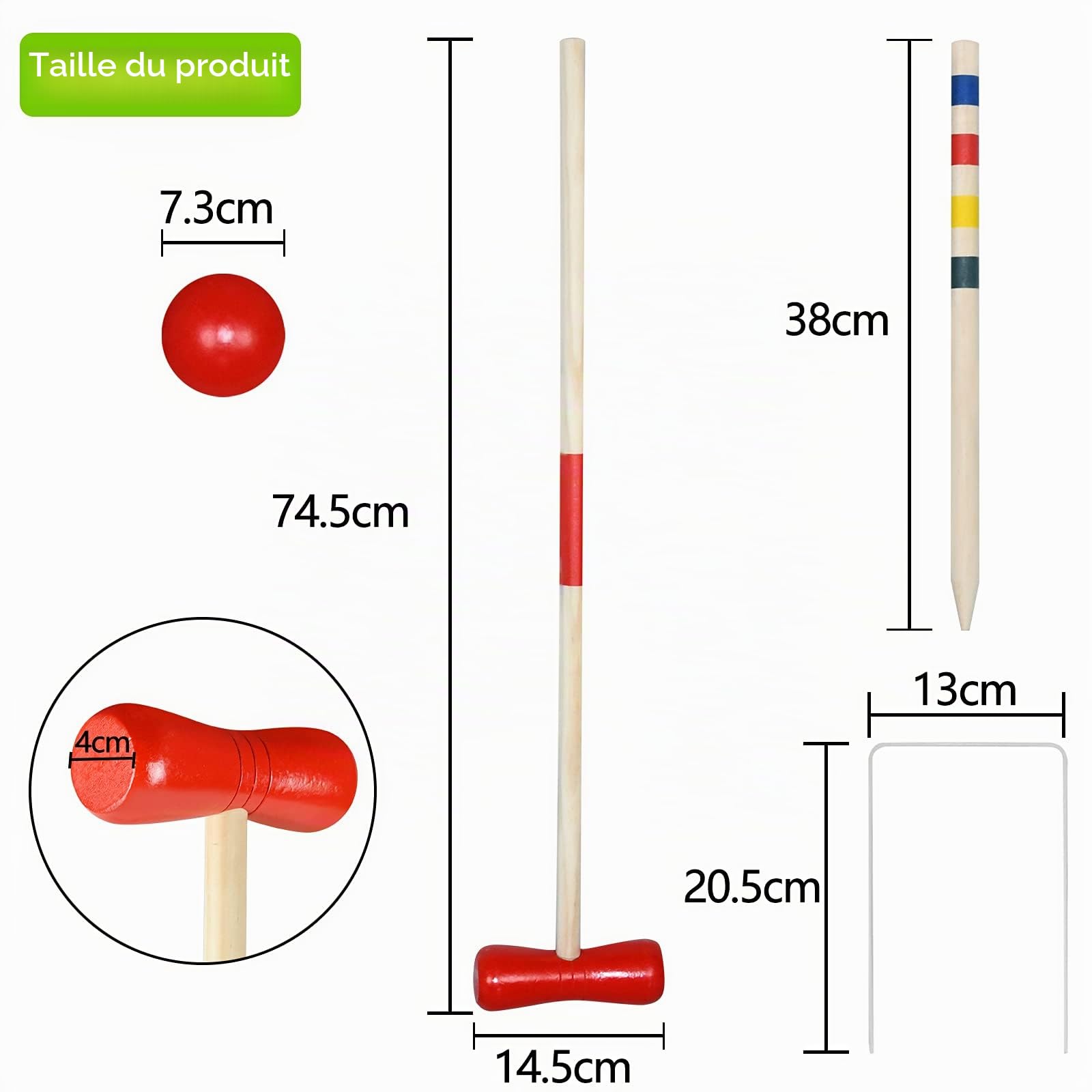 YRHome Jeu de Croquet d'Extérieur en Bois - Jouet Traditionnel pour 4 Joueurs - Enfants et Adultes - Avec Piquets, Maillets, Balles, Wickets