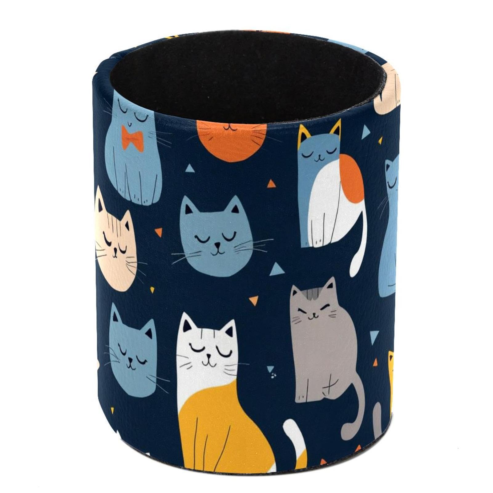HEOEH Cats Pen Holder for Desk, PU Leather Pencil Holder Pen Cup Marker Holder Makeup Brush Holders, Desk Accessories & Workspace Organizers for Home, Office