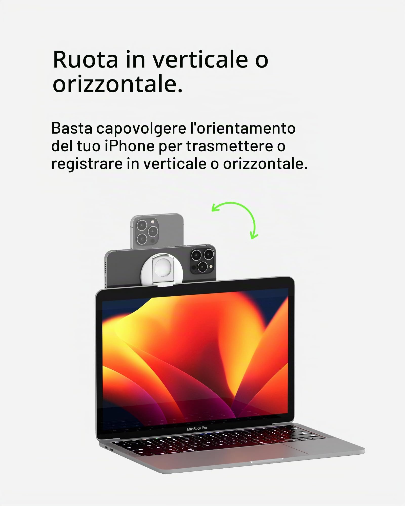 Belkin Supporto per iPhone con MagSafe per notebook Mac, iMac Pro, Studio Display, Pro Display XDR, iPhone 16, 15, 14, 13, 12 con aggancio/sgancio magnetico rapido per uso con Fotocamera Continuity