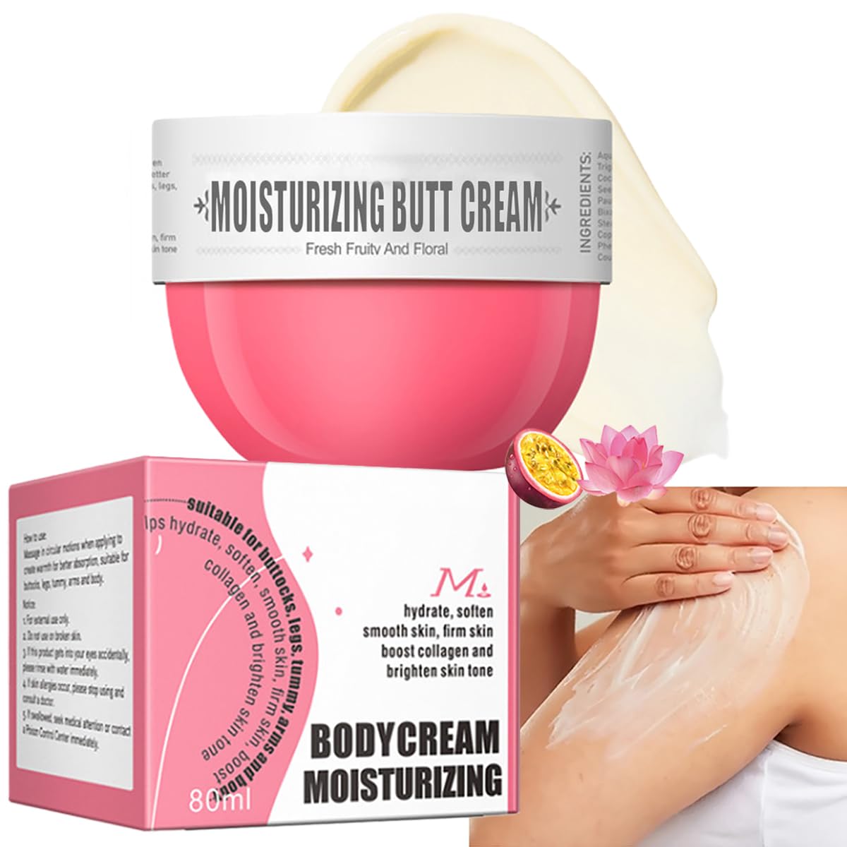 Tiejdhr Moisturizing Butt Cream, Body Cream Butt Firming Cream Body Skin Repair- Fast Absorbing, Non-Greasy Hydrate & Smooth Skin- 80ml (#2 Fresh