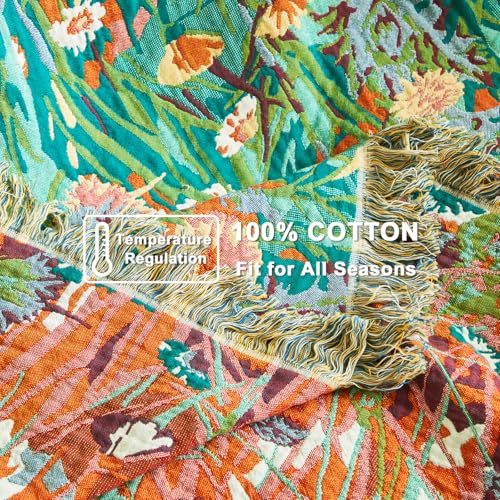 Image of LUTBM Cotton Boho Blanket for Bed, Queen Soft Lightweight Reversible Quilt