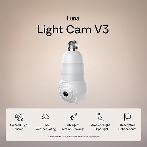 Vista 2 de Luna - Cámara de seguridad inalámbrica para exteriores e interiores, inclinación panorámica de 360°, visión nocturna a color, detección inteligente