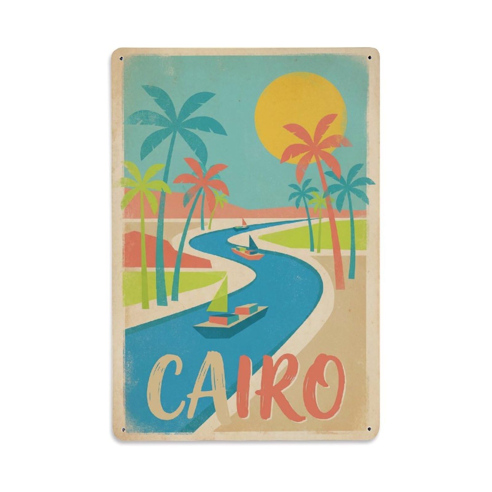 Gead 8X12inch Style Vintage Travel Cairo Oasis Metal Tin Sign