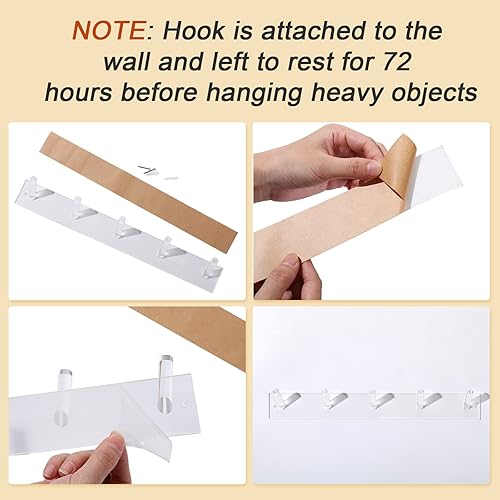 Miniatura 3 de 4 piezas de acrílico montado en la pared collares organizadores con 6 ganchos adhesivos transparentes para joyas colgantes para collares, pulseras,