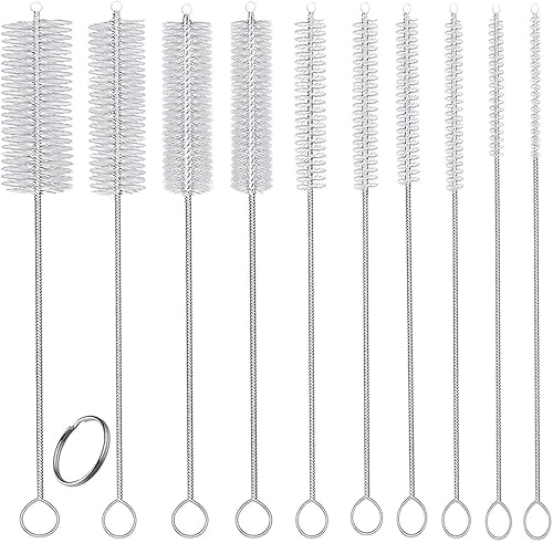 Juego de 10 cepillos limpiadores de pajillas, cepillo largo de acero inoxidable, limpiador de tubos de nailon para popotes de metal de silicona de