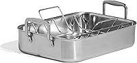 Made In Stainless Clad Roasting Pan with Rack - 3-Ply Professional Cookware, Even Heat, Lightweight Durable Design - Crafted in Thailand