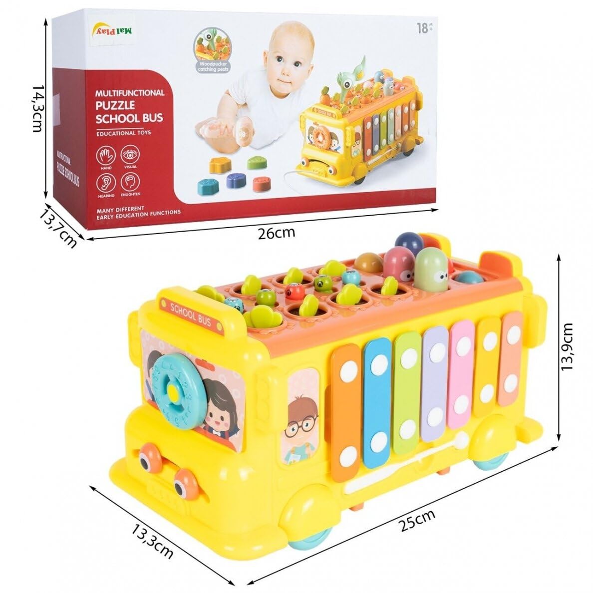 Magicwand® Intelectual Montessori Musical Carrot Harvest,Fishing Shape Sorter Educational School Bus【with 9 Functions】 for Toddlers【Pack of 1 Bus】【Multi-Colored】 - Image 4 thumbnail