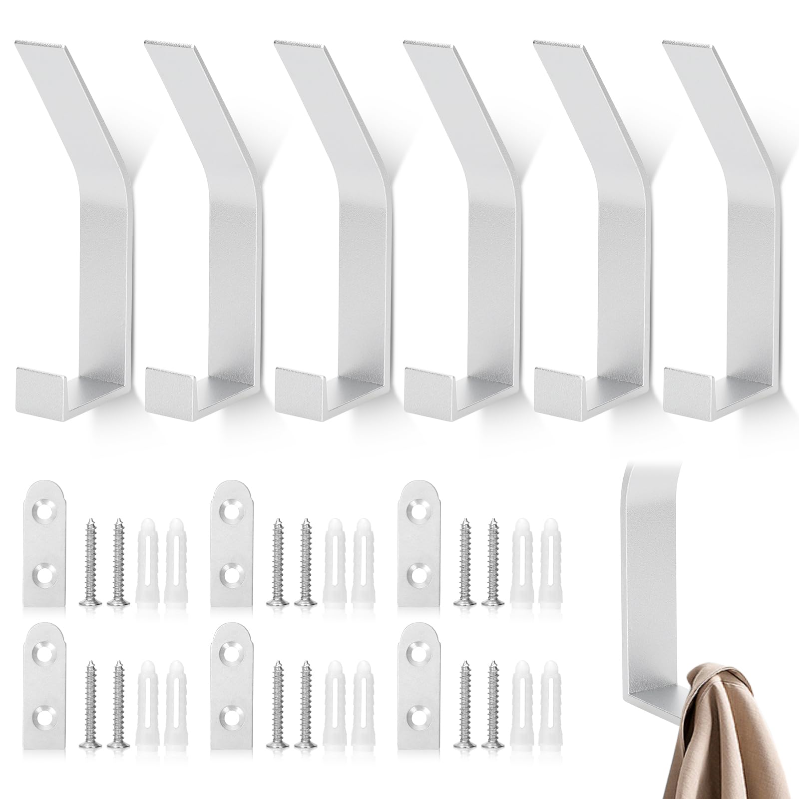 Ganci Appendiabiti A Muro Invisibili 6 Pezzi – Doppi Ganci In Alluminio Argento, Viti Nascoste, Carico Max 22 Kg - 3